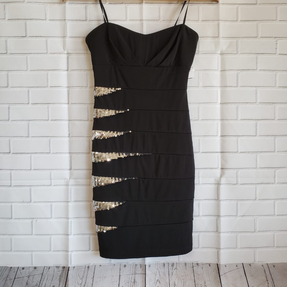 Windsor Sz S Black Silver Strapless Dress NWT